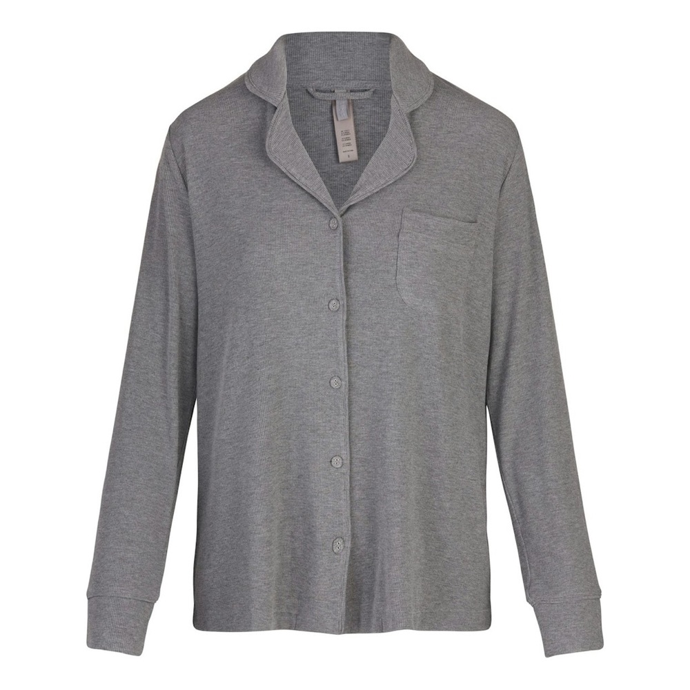 SKIMS Soft Lounge Sleep Button-Up Pajama Top Women's Heather Gray Size Large
